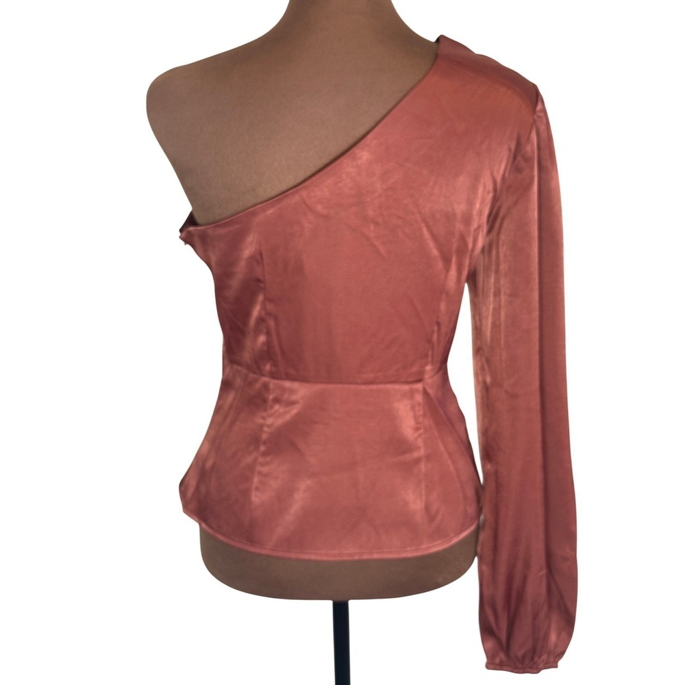 Lulus One Shoulder Top Women XS Rust Rose Gold‎ Satin Cocktail NWT Bronze Top - Picture 3 of 8